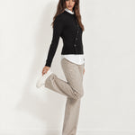 Black Button Cardigan Asymmetric Crew Neck Knit