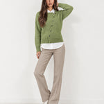 Green Button Cardigan Asymmetric Crew Neck Knit