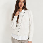 White Button Cardigan Asymmetric Crew Neck Knit