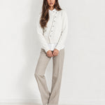 White Button Cardigan Asymmetric Crew Neck Knit