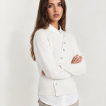 White Button Cardigan Asymmetric Crew Neck Knit
