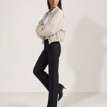 Cream Cropped Jacket Oversized Bomber Jacket with Balloon Sleeves and Zip Front