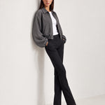Grey Cropped Jacket Oversized Bomber Jacket with Balloon Sleeves and Zip Front