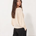 Beige Batwing Jumper Lightweight Knit Boat Neck