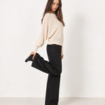 Beige Batwing Jumper Lightweight Knit Boat Neck