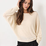 Beige Batwing Jumper Lightweight Knit Boat Neck