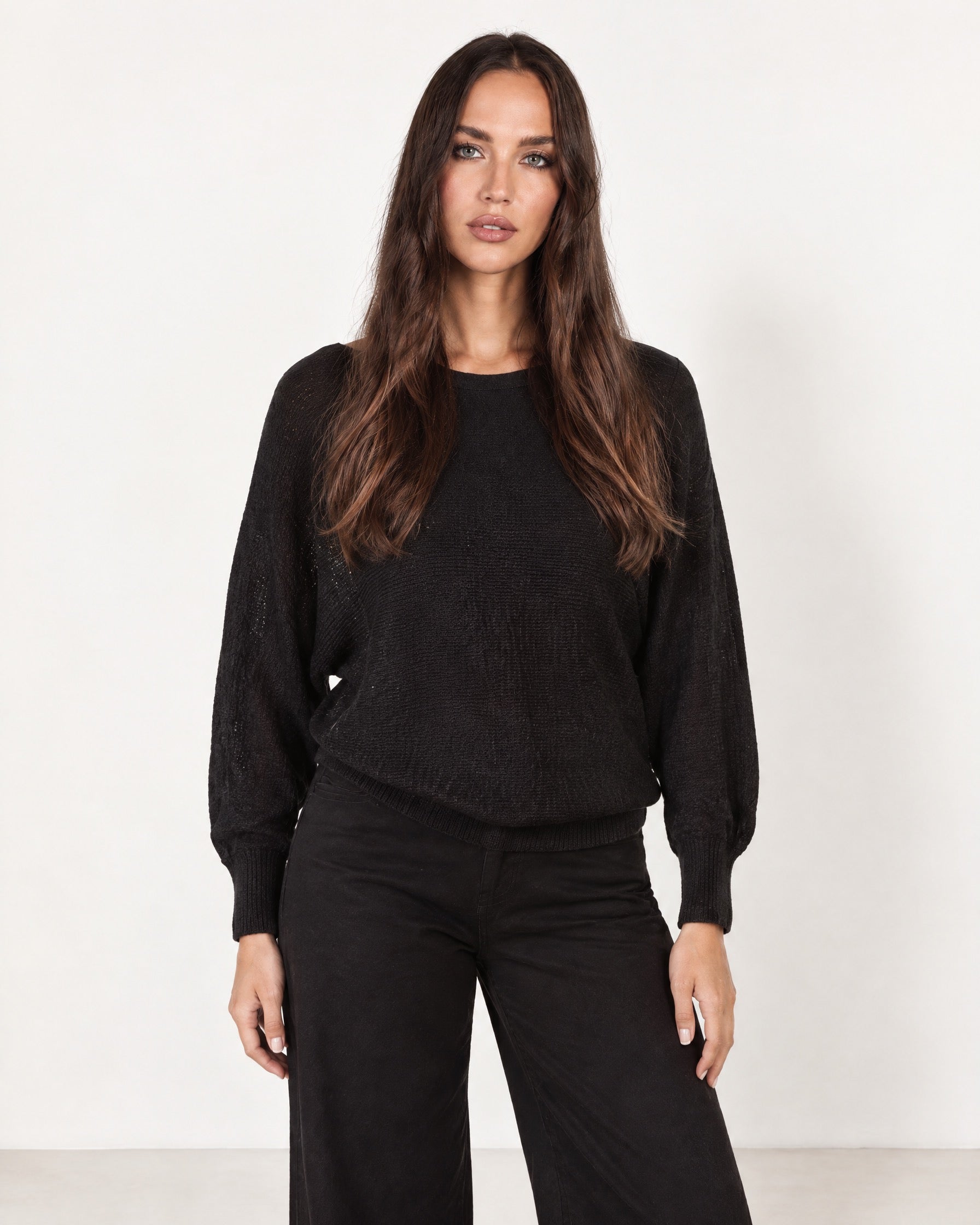 Black Batwing Jumper Lightweight Knit Boat Neck
