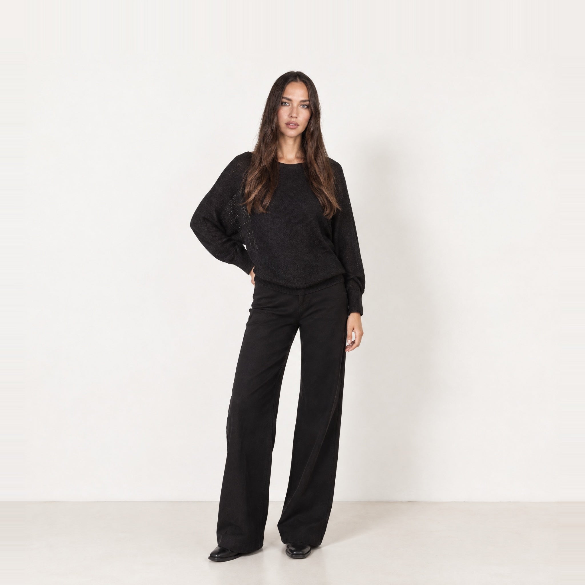 Black Batwing Jumper Lightweight Knit Boat Neck