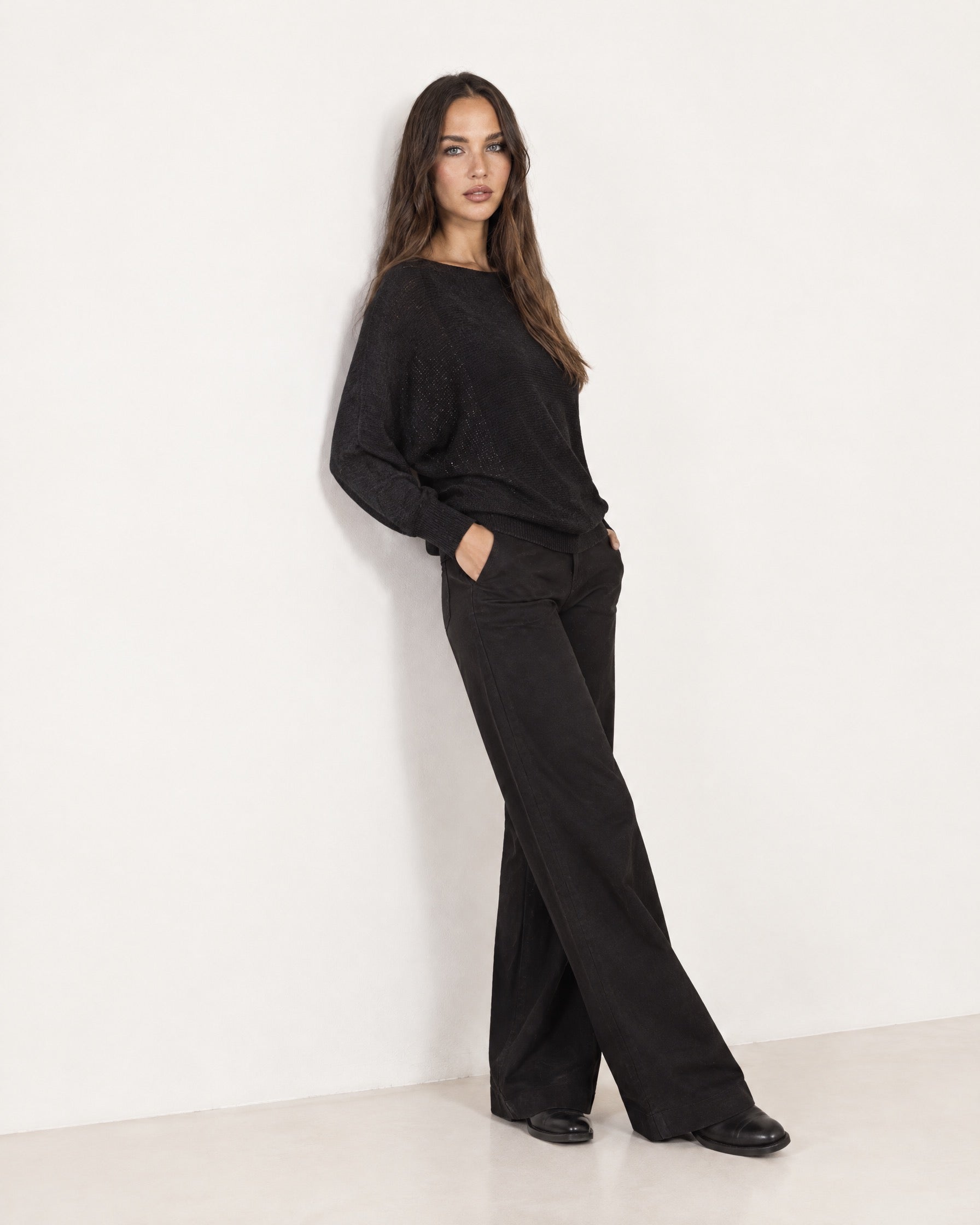 Black Batwing Jumper Lightweight Knit Boat Neck