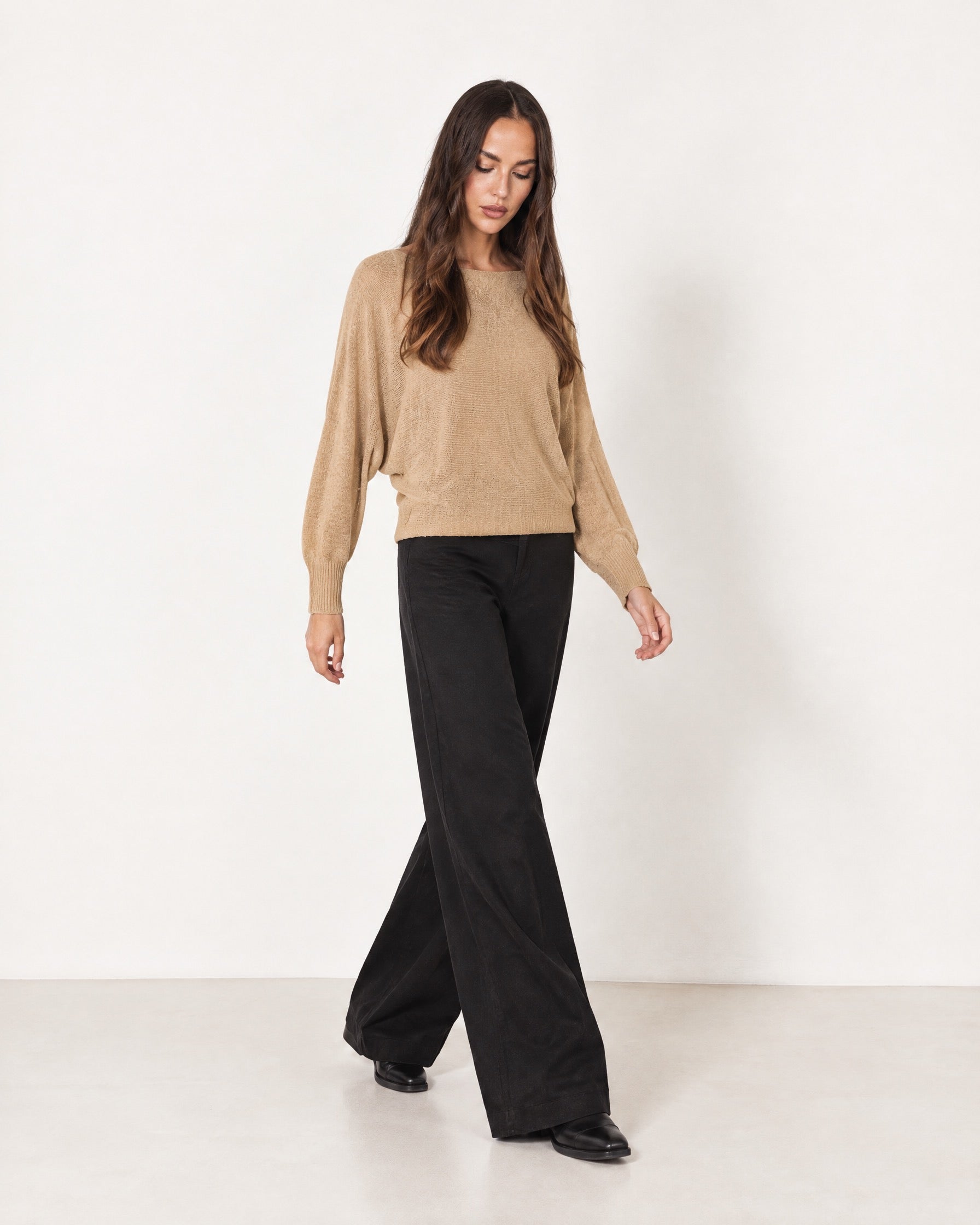 Mocha Batwing Jumper Lightweight Knit Boat Neck