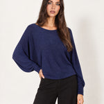Navy Batwing Jumper Lightweight Knit Boat Neck