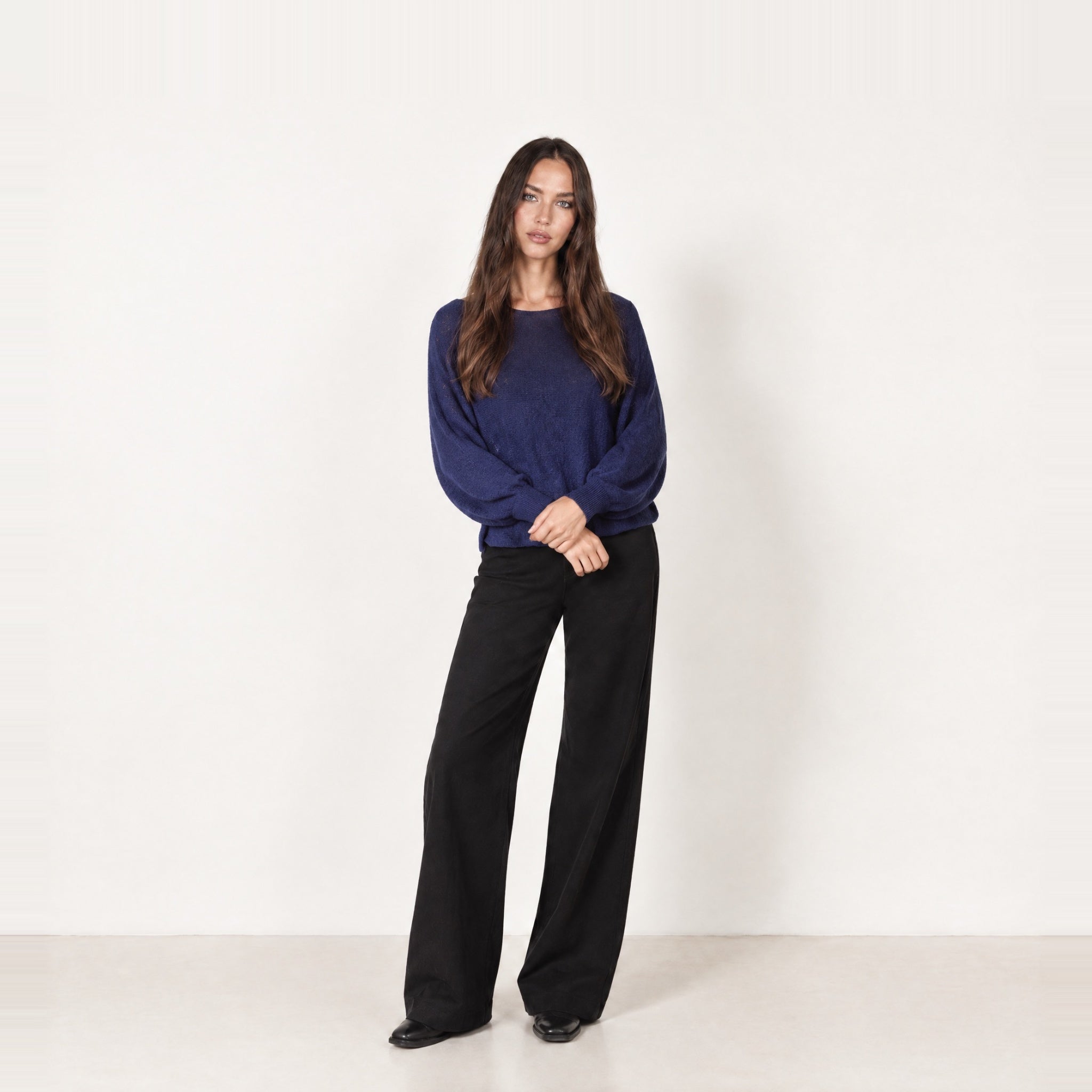 Navy Batwing Jumper Lightweight Knit Boat Neck