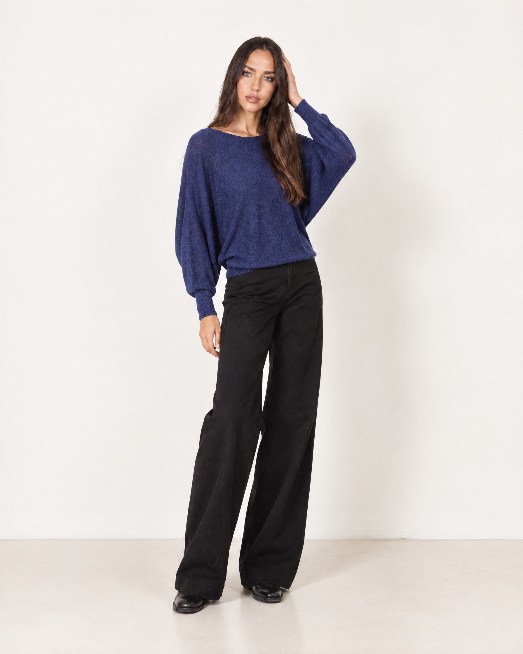 Navy Batwing Jumper Lightweight Knit Boat Neck