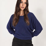 Navy Batwing Jumper Lightweight Knit Boat Neck