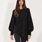 Black Poncho Jumper Batwing Sleeve Asymmetric Hem