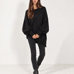 Black Poncho Jumper Batwing Sleeve Asymmetric Hem