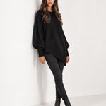 Black Poncho Jumper Batwing Sleeve Asymmetric Hem
