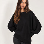 Black Poncho Jumper Batwing Sleeve Asymmetric Hem