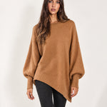 Camel Poncho Jumper Batwing Sleeve Asymmetric Hem
