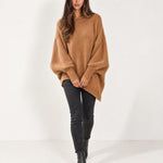 Camel Poncho Jumper Batwing Sleeve Asymmetric Hem