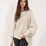 Cream Poncho Jumper Batwing Sleeve Asymmetric Hem