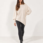 Cream Poncho Jumper Batwing Sleeve Asymmetric Hem