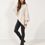 Cream Poncho Jumper Batwing Sleeve Asymmetric Hem