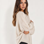 Cream Poncho Jumper Batwing Sleeve Asymmetric Hem