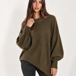 Dark Green Poncho Jumper Batwing Sleeve Asymmetric Hem