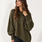 Dark Green Poncho Jumper Batwing Sleeve Asymmetric Hem