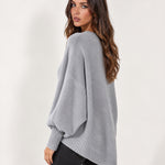 Light Grey Poncho Jumper Batwing Sleeve Asymmetric Hem