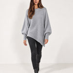 Light Grey Poncho Jumper Batwing Sleeve Asymmetric Hem