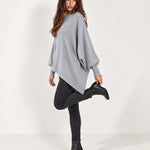 Light Grey Poncho Jumper Batwing Sleeve Asymmetric Hem