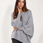 Light Grey Poncho Jumper Batwing Sleeve Asymmetric Hem