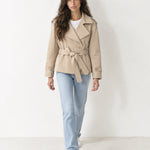 Camel Short Trench Coat Belted Double Breasted