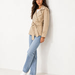 Camel Short Trench Coat Belted Double Breasted