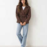 Dark Brown Short Trench Coat Belted Double Breasted