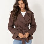 Dark Brown Short Trench Coat Belted Double Breasted