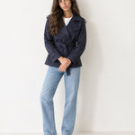 Navy Short Trench Coat Belted Double Breasted