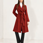 Red Wrap Coat Long Belted Coat with Wide Notch Lapels and Tie Waist