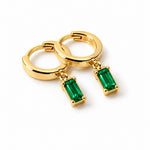 Green Stone Earrings Gold Tone Huggie Hoops