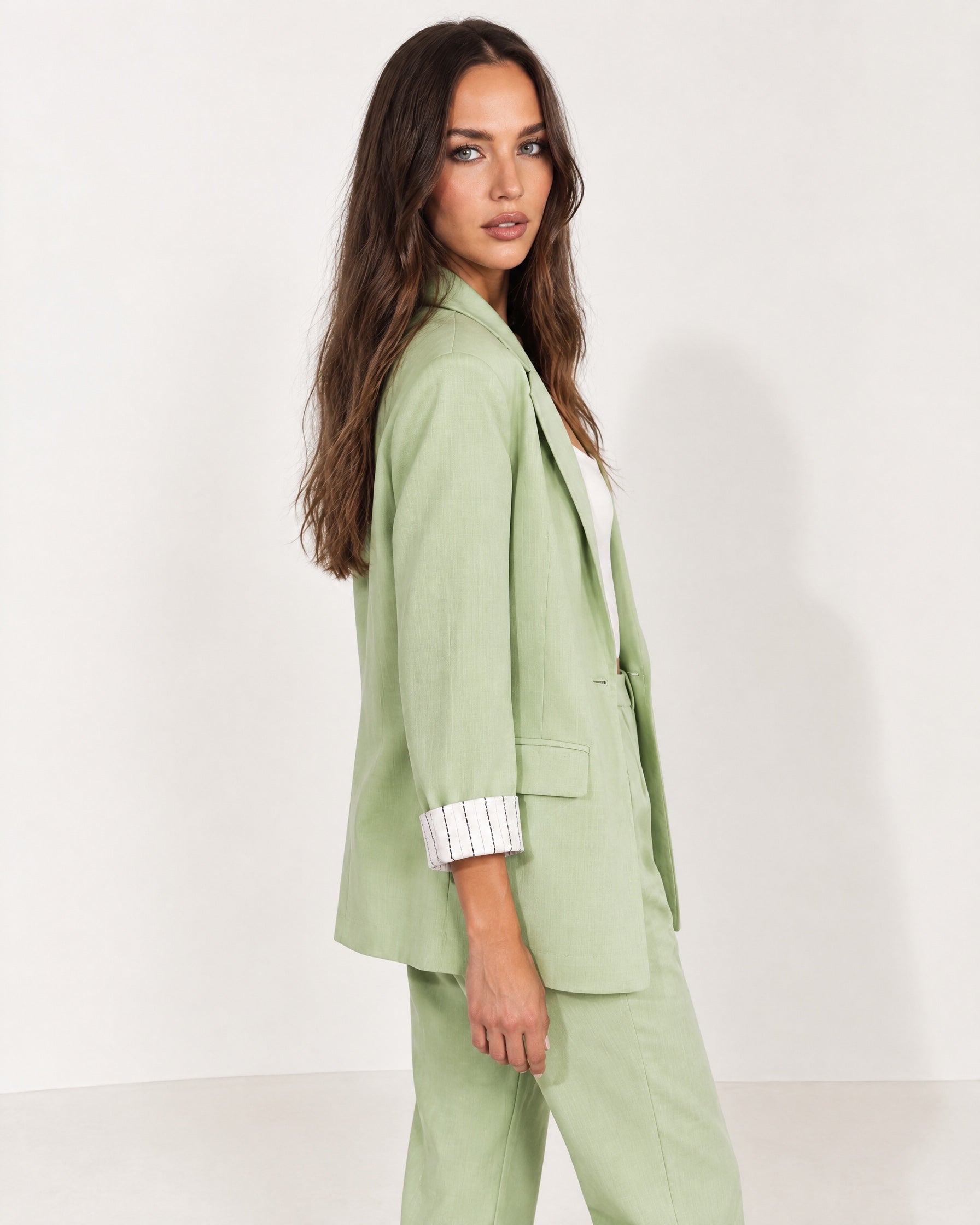 Light Green Trouser Suit Two Piece Blazer and Trousers