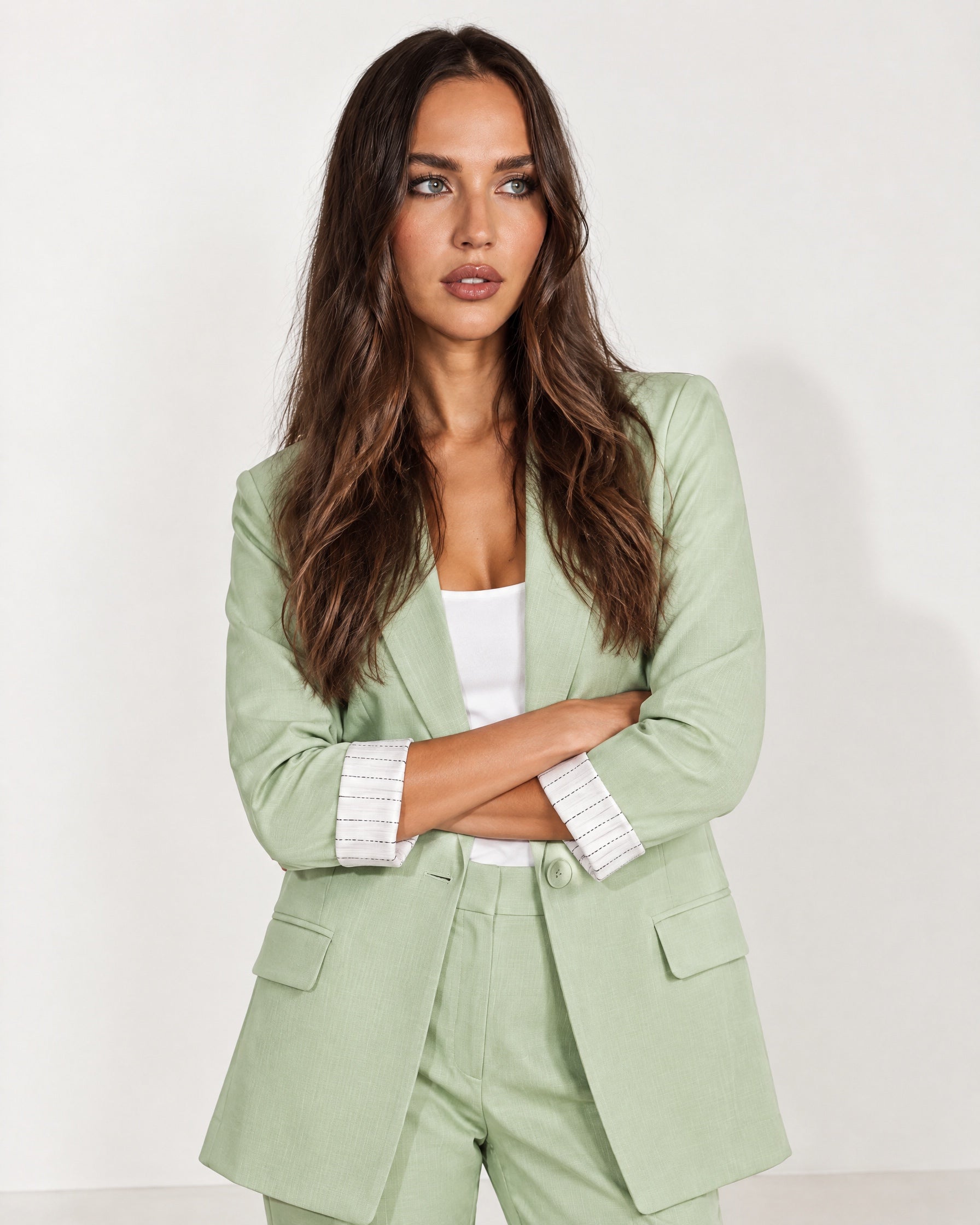 Light Green Trouser Suit Two Piece Blazer and Trousers