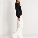 Black Bobble Knit Jumper Relaxed Crew Neck Sweater with Textured Sleeves
