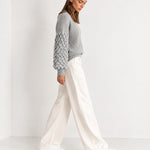 Grey Bobble Knit Jumper Relaxed Crew Neck Sweater with Textured Sleeves