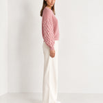 Pink Bobble Knit Jumper Relaxed Crew Neck Sweater with Textured Sleeves