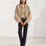 Camel Bomber Jacket Oversized Cropped Jacket with Batwing Sleeves and Hidden Zip