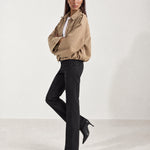 Camel Bomber Jacket Oversized Cropped Jacket with Batwing Sleeves and Hidden Zip