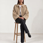 Camel Bomber Jacket Oversized Cropped Jacket with Batwing Sleeves and Hidden Zip