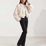 Cream Bomber Jacket Oversized Cropped Jacket with Batwing Sleeves and Hidden Zip